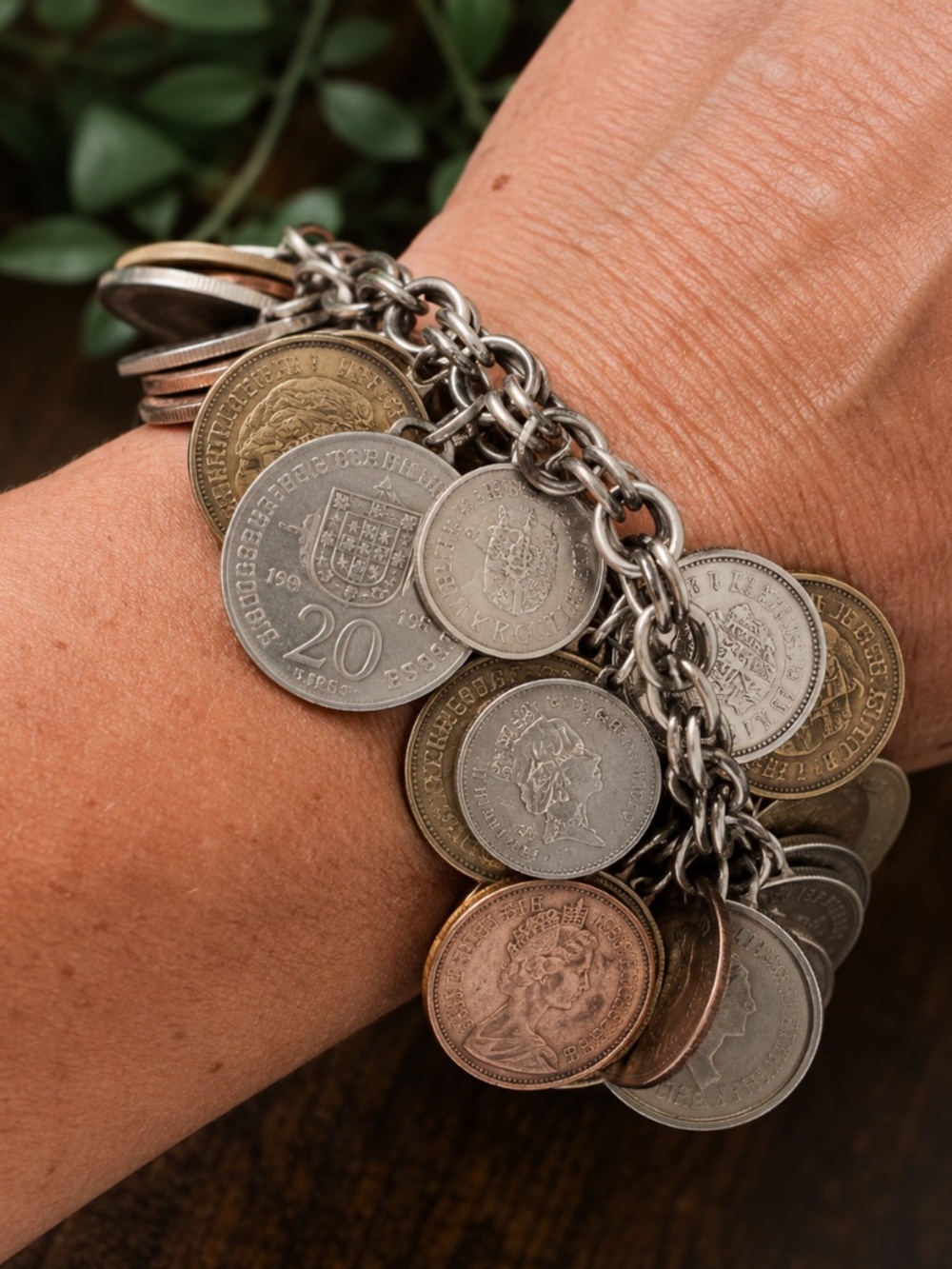 Vintage Sterling Silver European Coin Charm Bracelet |36 Authentic Pre-Euro Coin